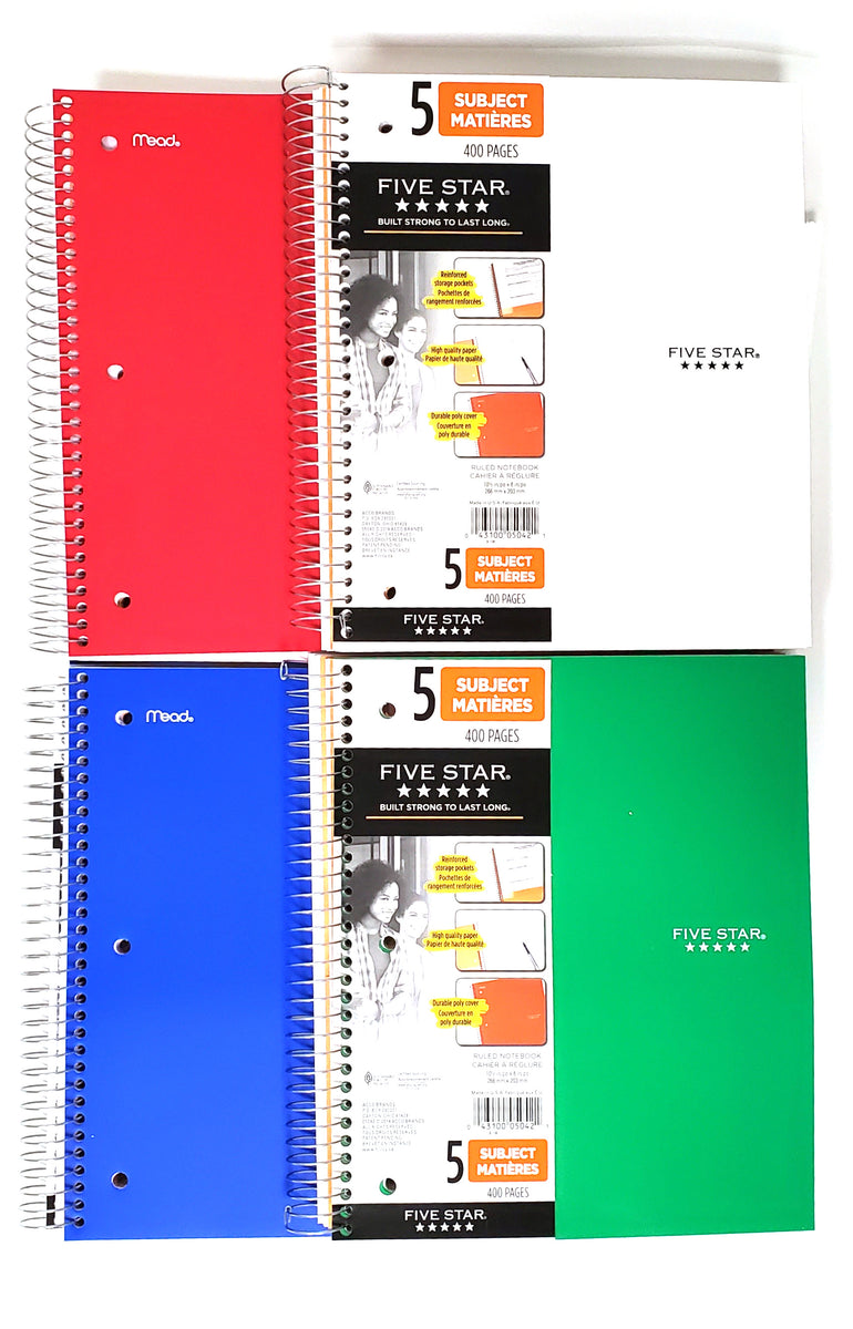 Five Star Wirebound Notebooks, 3 Subject, Wide Ruled, Spiral Notebooks