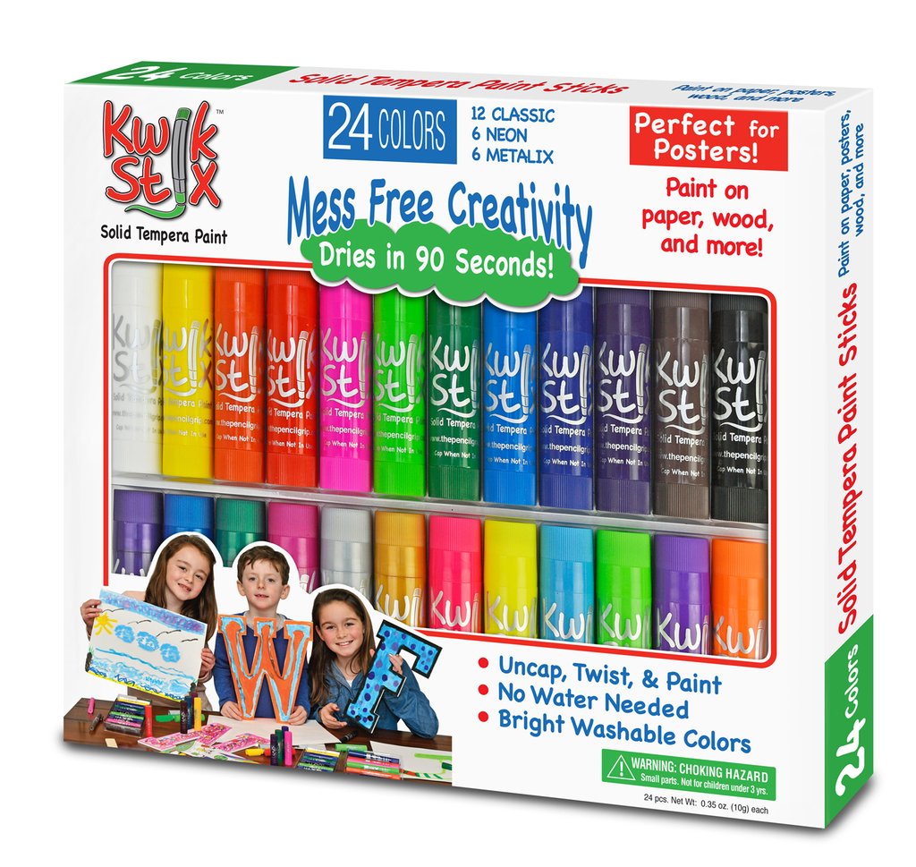 The Pencil Grip Kwik Stix Solid Tempera Paint Sticks, 12 Classic Colors -  New