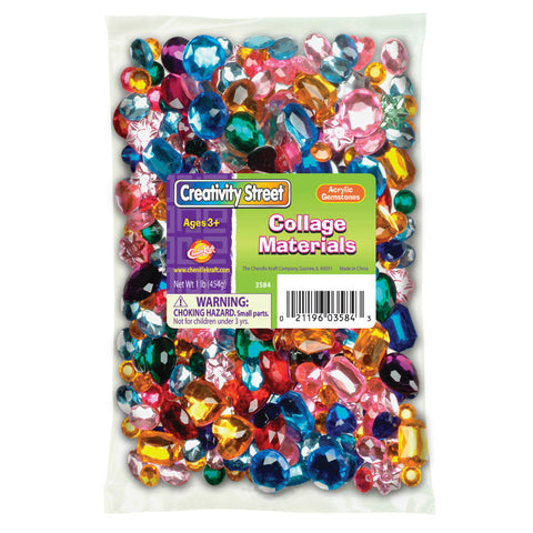 Creativity Street Acrylic Gemstones 1 LB Assorted Colors and Sizes (PAC 3584)