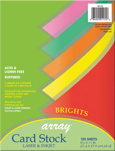 Pacon Bright Card Stock, 5 Assorted Colors, 8-1/2" x 11", 100 Sheets (P101175)