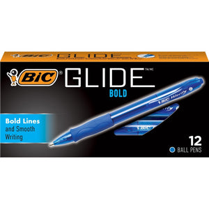 Bic Glide Bold Ballpoint Pens, 12 Pack, Blue, Retractable, 1.6mm (VLGB11)