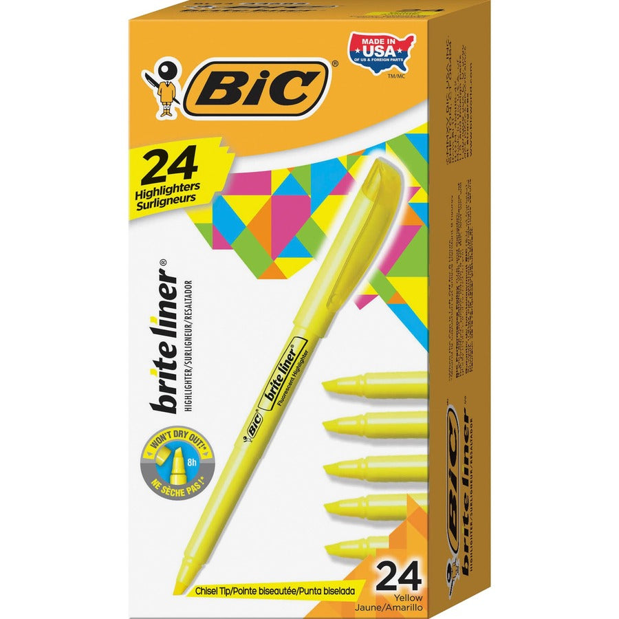 BIC Brite Liner Highlighters, 24 pack, Yellow, Pen Style, Chisel Tip (34685)