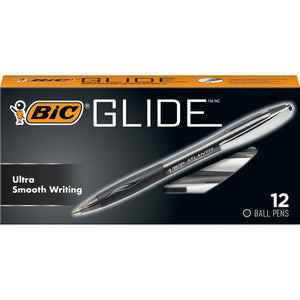 BIC Glide Retractable Pens, Black, 12 Pack, Medium Point (1 mm) (VCG11)