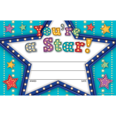 Teacher Created Marquee You're A Star Awards, Pack of 25 (TCR5485)