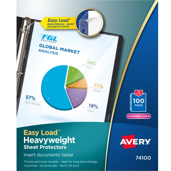 Avery Heavyweight Sheet Protectors 8 1/2" x 11", Diamond Clear, 100 Document Proctectors (AVE 74100)