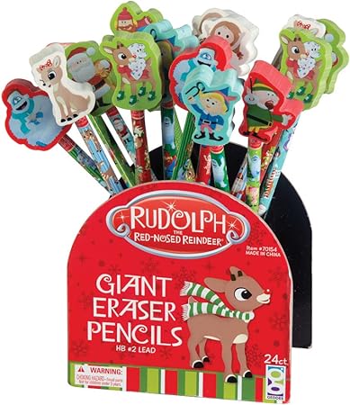 Raymond Geddes Rudolph The Red Nosed Reindeer Pencils With Giant Erasers 24 Count (70154S)