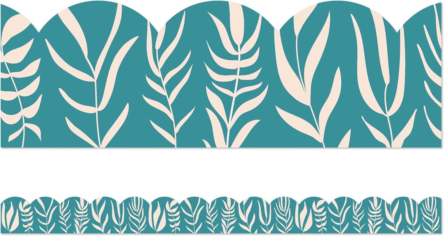 Carson Dellosa Teal with Leaves Scalloped Bulletin Board Borders (CD 108522)