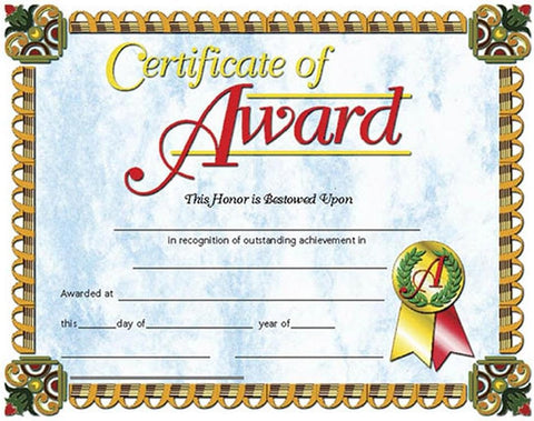 Hayes Publishing Certificate of Award 8.5"x 11", Pack of 30 (VA 632)