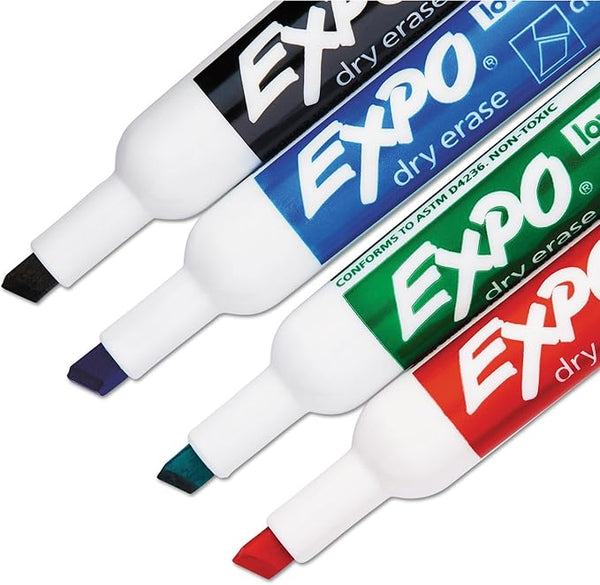 Expo Dry Erase Markers, 4 Pack, Low Odor Ink, Black, Red, Blue, Green (80074)