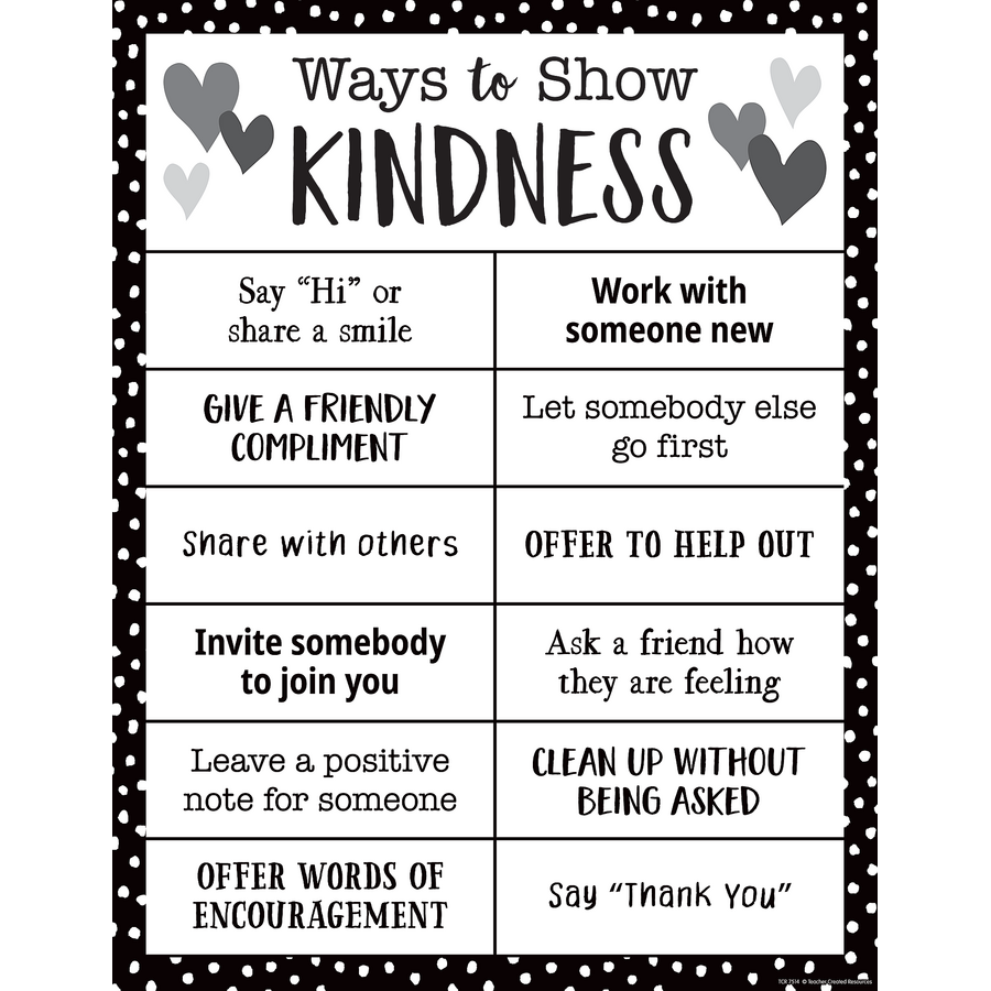 Teacher Created Resources Ways to Show Kindness Chart, Black and White (TCR 7514)