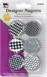 Charles Leonard Designer Button Style Magnets Assorted Designs, Pack of 6 (CHL 35906)