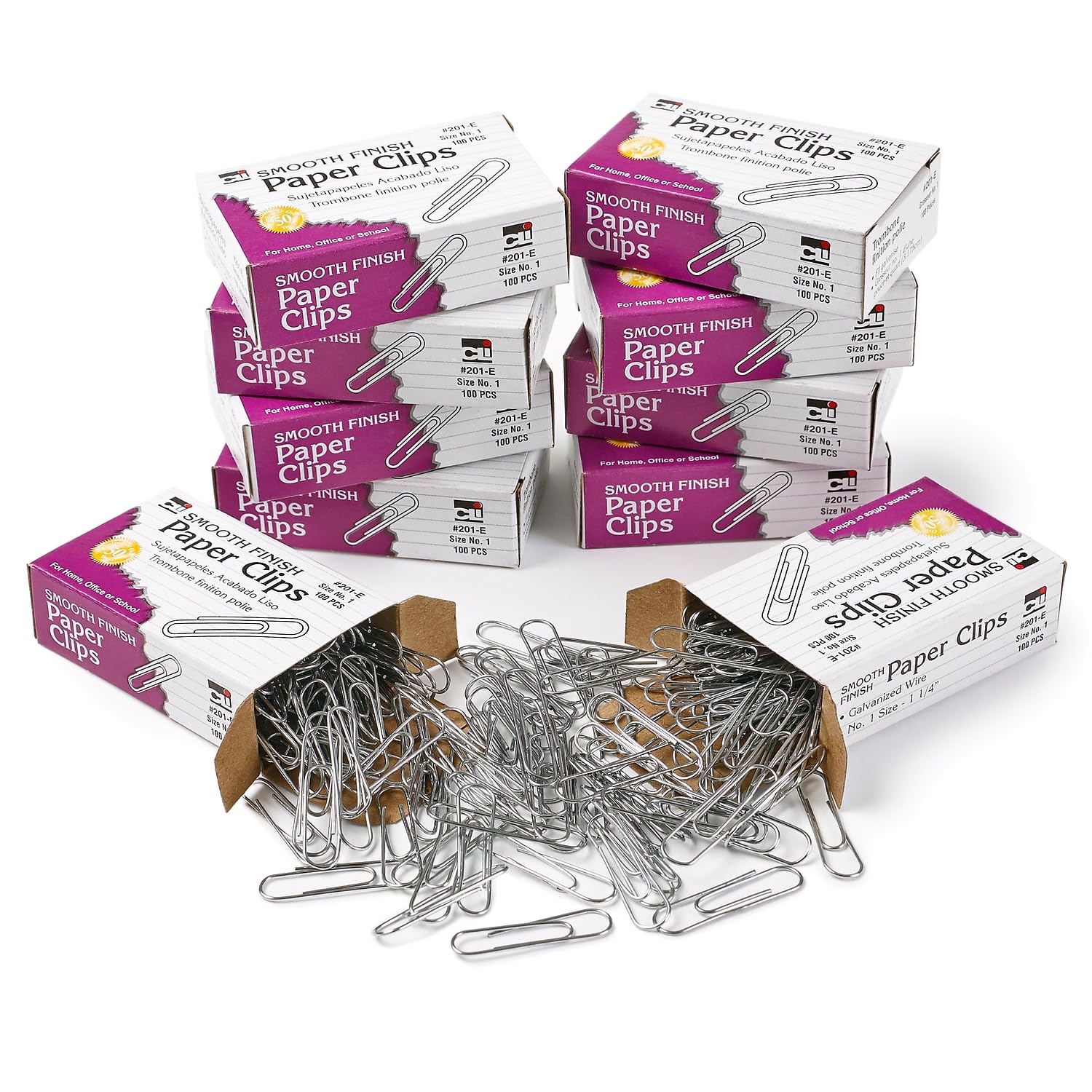 Charles Leonard Standard Paper Clips Pack of 10 Boxes 100 Clips Per Box (CHL 201E)