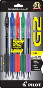 Pilot G2 Premium Gel Roller Pens, Fine Point 0.7 mm, Assorted Colors Pack of 5 (G2 31079)