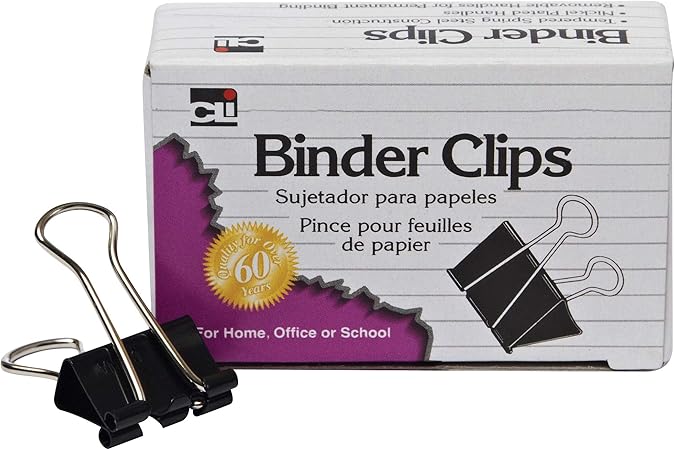 Charles Leonard Medium Binder Clips 5/8" Capacity, Black/Silver, 12 Count (CHL BC-05)