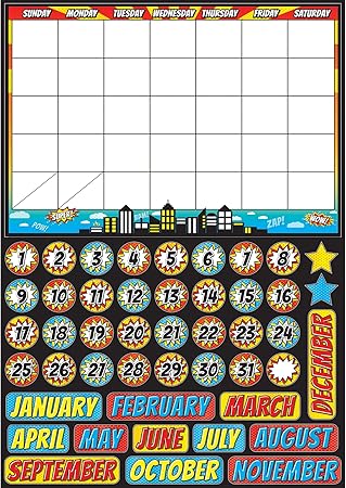 Ashley Productions Superhero Magnetic Calendar Set 47Pcs 12-Inch x 17-Inch (ASH 77002)