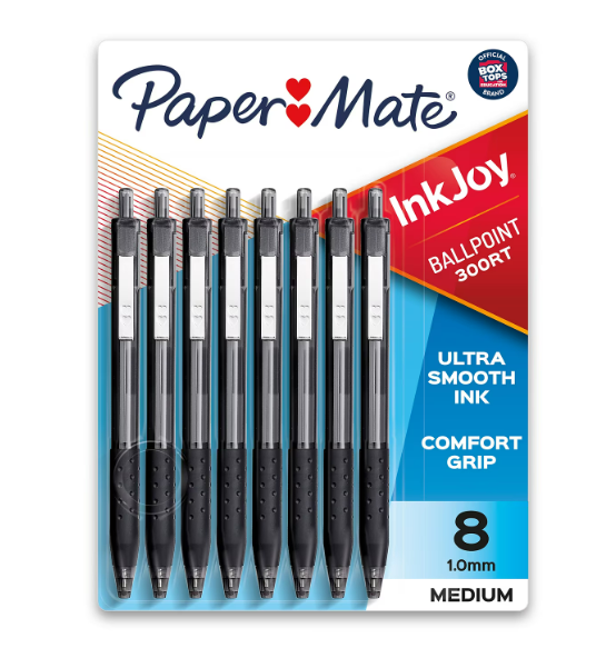 Paper Mate InkJoy 300RT Retractable Ballpoint Pens, 1.0 mm, Black, Set of 8