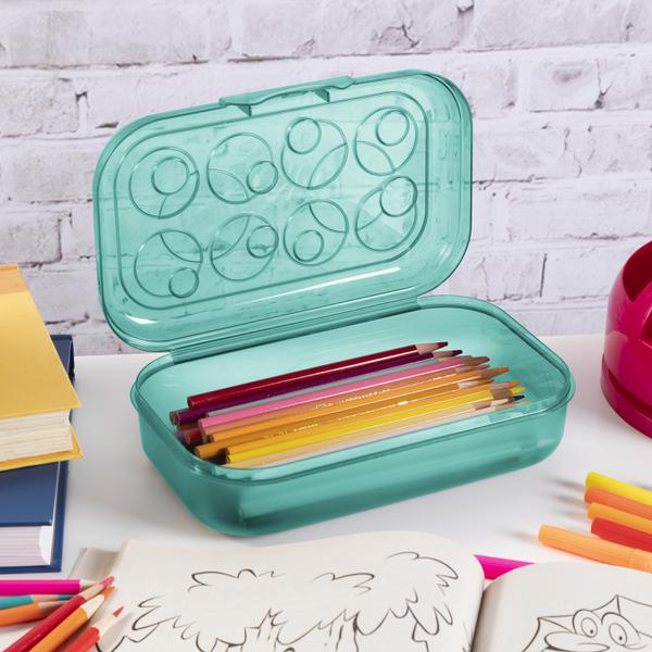 Sterilite Pencil Box, 8-5/8" x 5-3/4" x 2-1/2", Teal (STER 1733LAB6W)