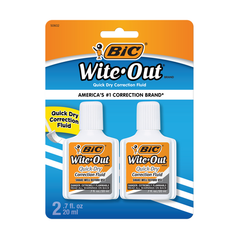 BIC Quick Dry Correct Fluid, White, 2 Pack (50602)