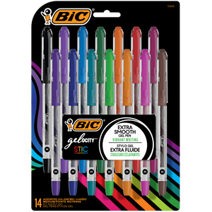 BIC Gel-ocity Smooth Stic Gel Pen, Medium Point (0.7mm), 14 Count, Assorted Colors (53828)