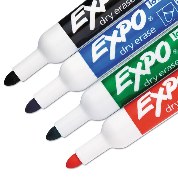 Expo Dry Erase Markers, 4 Pack, Low Odor Ink, Black, Red, Blue, Green (82074)