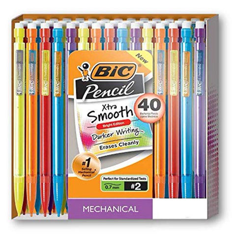 Bic Mechanical Pencils, Xtra Smooth, Bright Edition (Darker Colors, Erases Cleanly), 40-Count