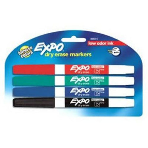 EXPO Dry Erase Markers, Thin, Low Odor Ink, 4 Pack (86674)