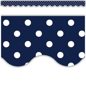 Teacher Created Navy Polka Dots Scalloped Border Trim (TCR tcr55065432)