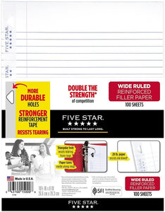 Five Star Reinforced Filler Paper (100 Sheets)