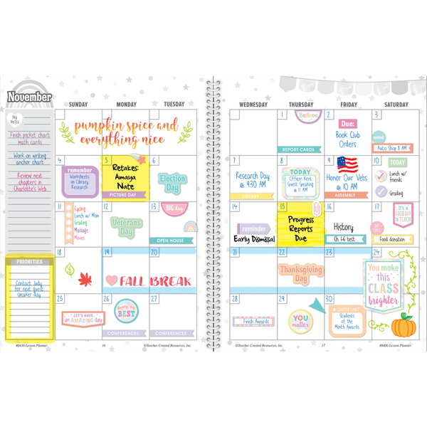 Teacher Created Pastel Pop Lesson Planner, 8½’’ x 11’’ (TCR 8436)