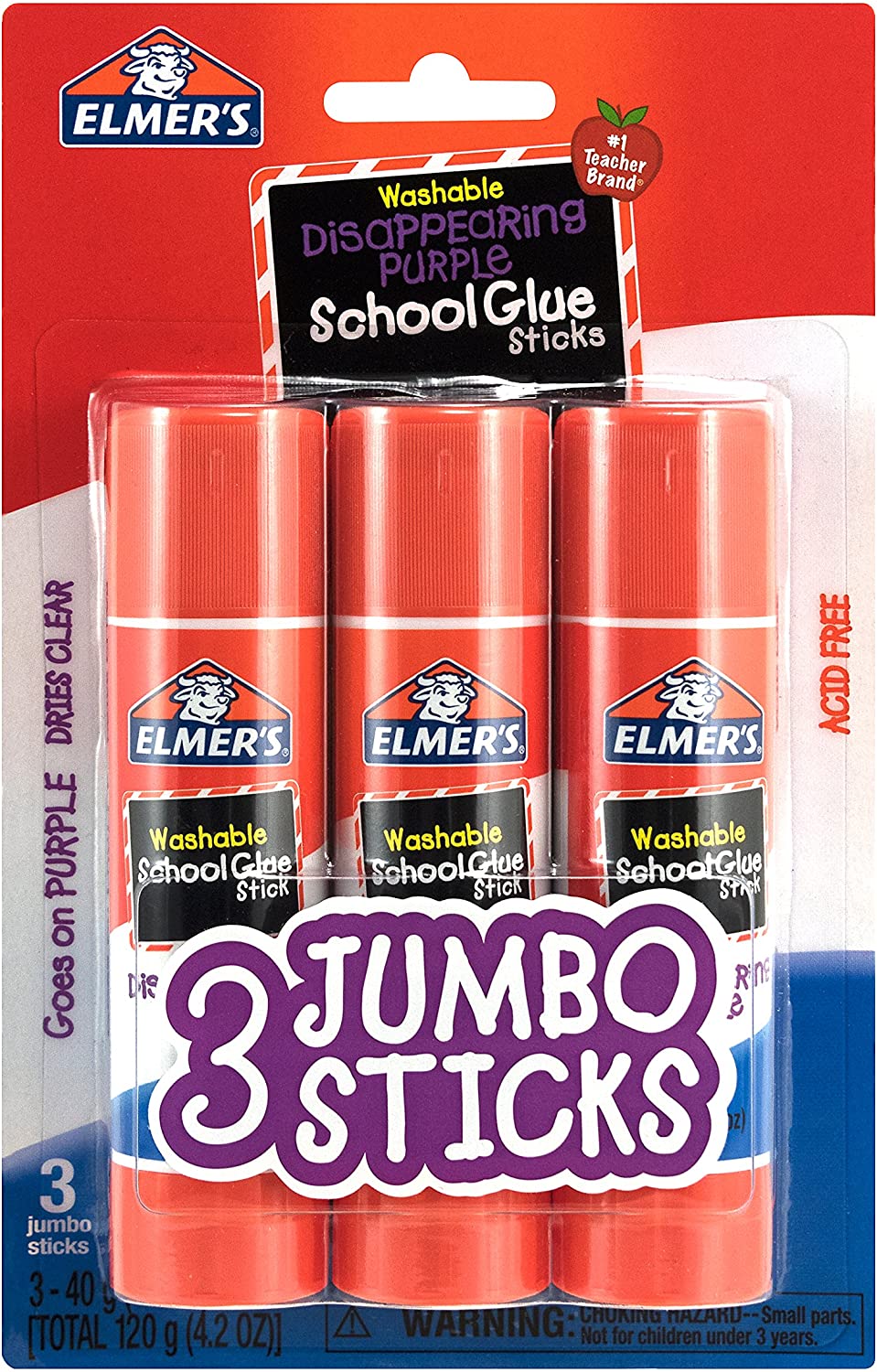 Colorations® Jumbo Washable Purple Glue Sticks, 1.41 oz each