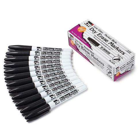 Charles Leonard Dry Erase Markers, Black, Bullet Tip, 12 Count, Pocket Style (CHL 47320)