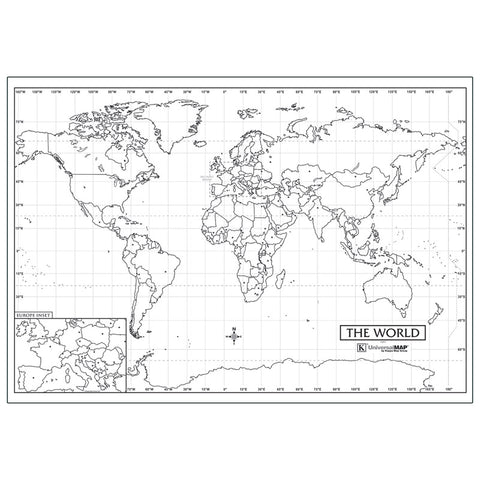 Kappa Outline Wall Maps, World Map,40"W x 28"H (UNIM 1501727)