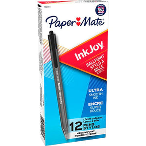 Paper Mate InkJoy 100RT Retractable Ballpoint Pens, Medium Point, Black Ink, 12 Pack (1951254)