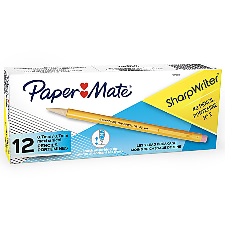 Paper Mate SharpWriter Mechanical Pencils, 0.7mm, HB #2, Yellow, 12 Count (3030131)